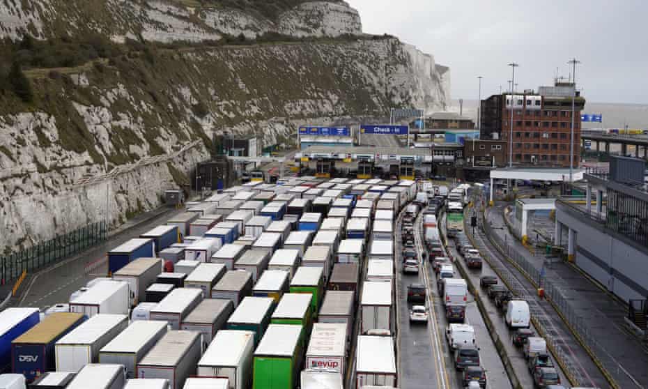 Gridlock at Dover as lorries wait for disrupted ferry services