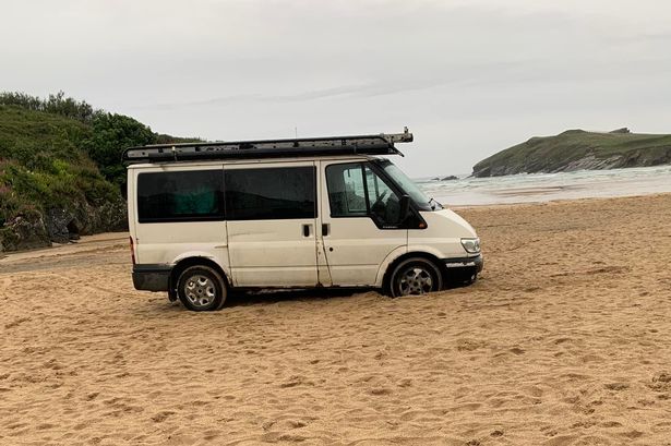 Another Cornwall beach fail as van gets stuck in sand on Porth Beach In Newquay