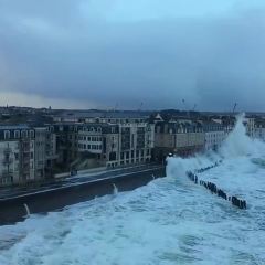 Heavy seas battering houses along the coast in Ste. Malo, France