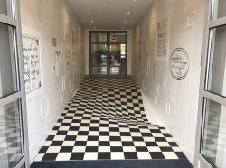 A completely flat floor designed to get kids to slow down