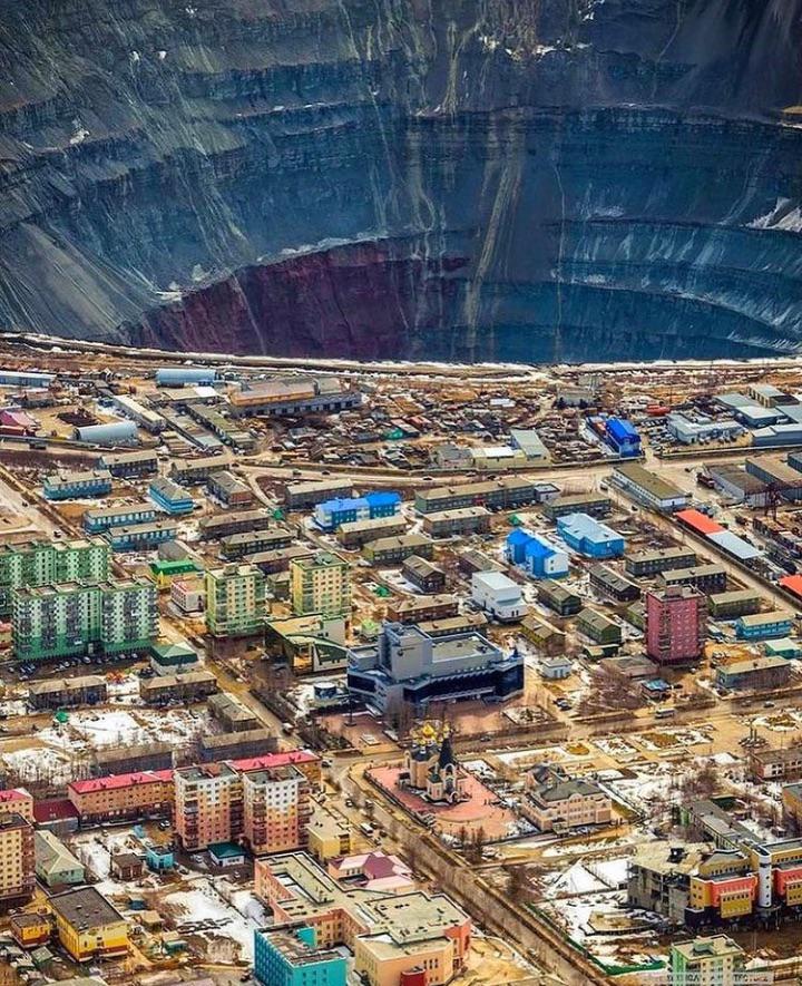 This photo of the Mir diamond mine in Siberia shows just how large open pit mines can be.