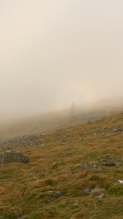 My first Brocken Spectre. Creepy to see it out the corner of my eye and think it was someone els ...