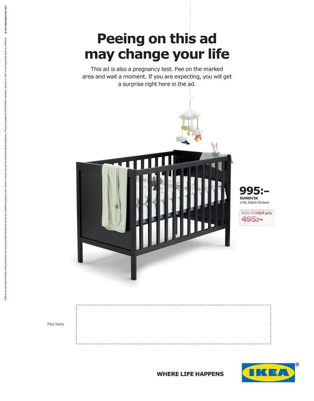 This IKEA crib ad that is also a pregnancy test. A positive test also reveals a discounted price.