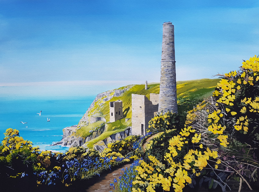 gouache painting. Wheal Trewavas, between Porthleven and Rinsey in Cornwall