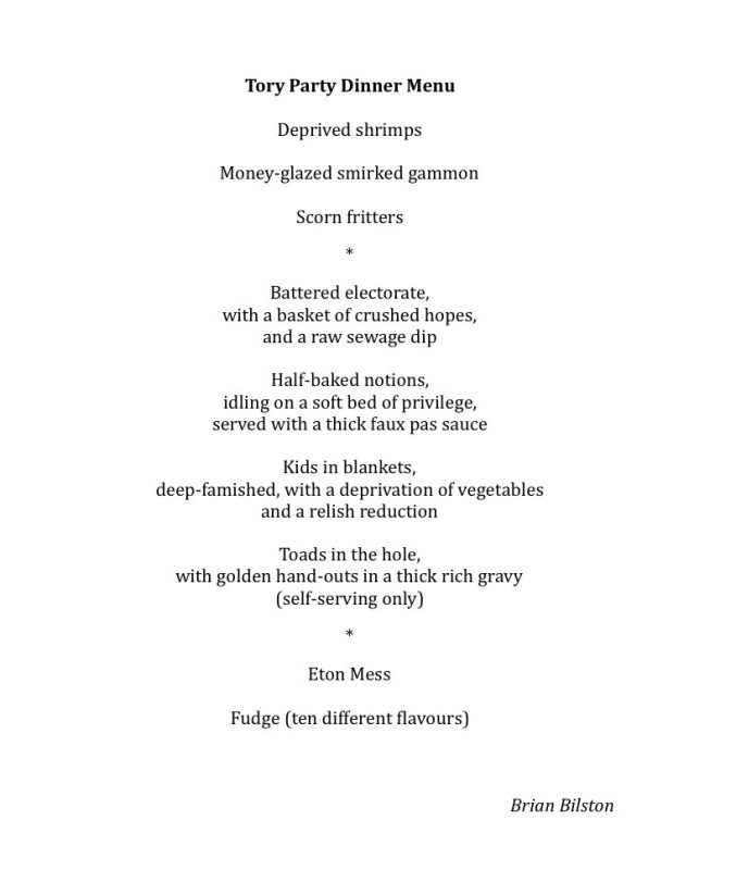 Tory Party Dinner Menu