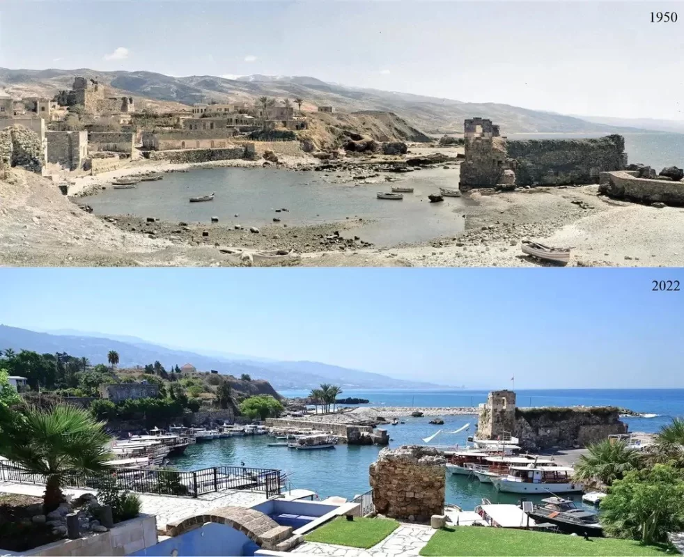 The harbor in Byblos, Lebanon – 1950 and 2022