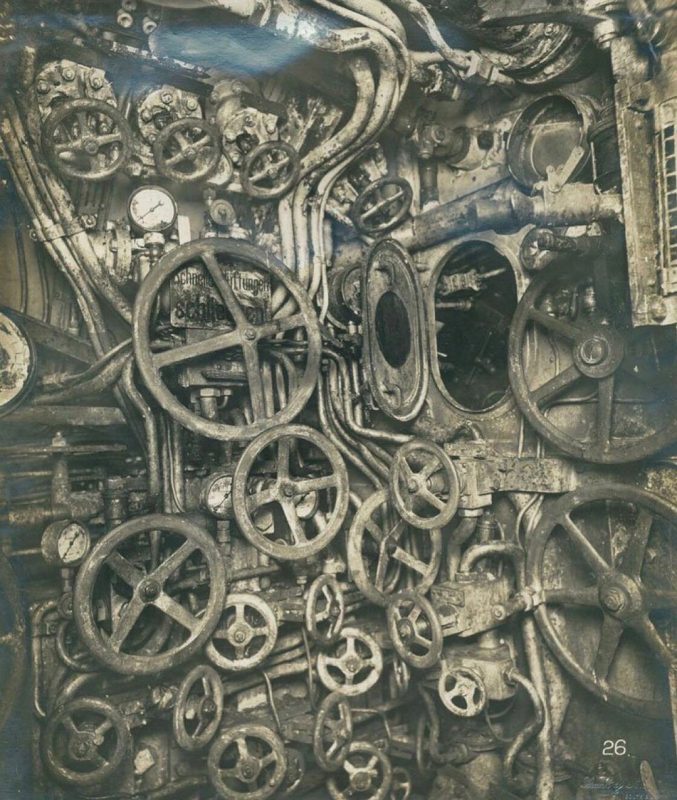 Control Room of a German Submarine, 1918.