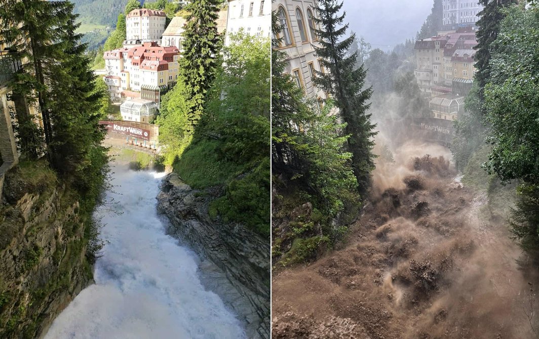 Gasteinerfall Waterfall on a normal day vs today