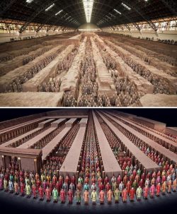 Terracotta Army, China. 8,000 soldiers, 130 chariots, and 670 horses, making it the largest grou ...