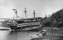 HMS Conway wrecked in the Menai Strait, Wales, 1953..