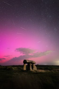 Perseids and northern lights over Lanyon Quiot