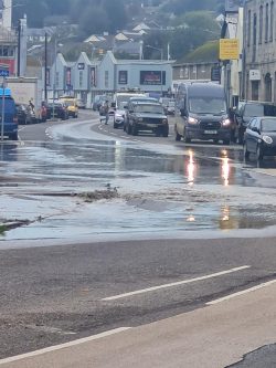 Raw sewage burst from crack in Commercial Road, Penryn