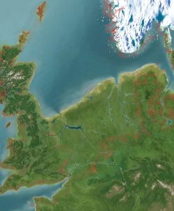 Doggerland approximately 11,000 years ago during the onset of the Holocene Epoch
